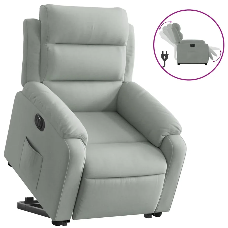 Fauteuil inclinable électrique gris clair velours - 2