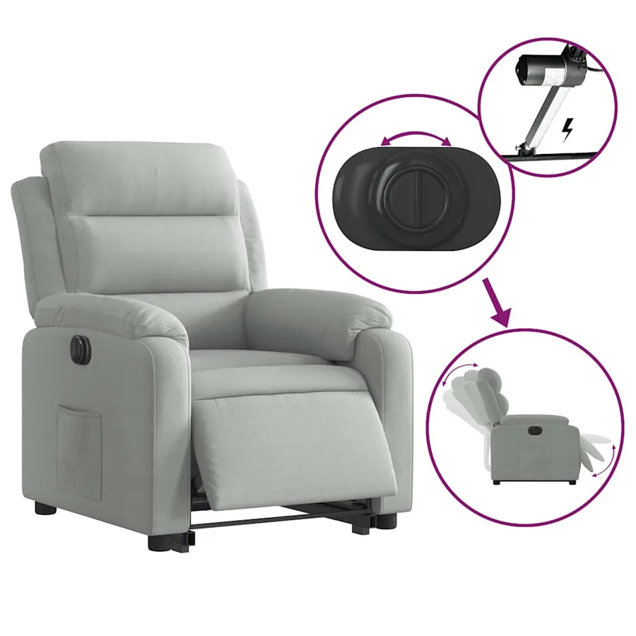 Fauteuil inclinable électrique gris clair velours - 6