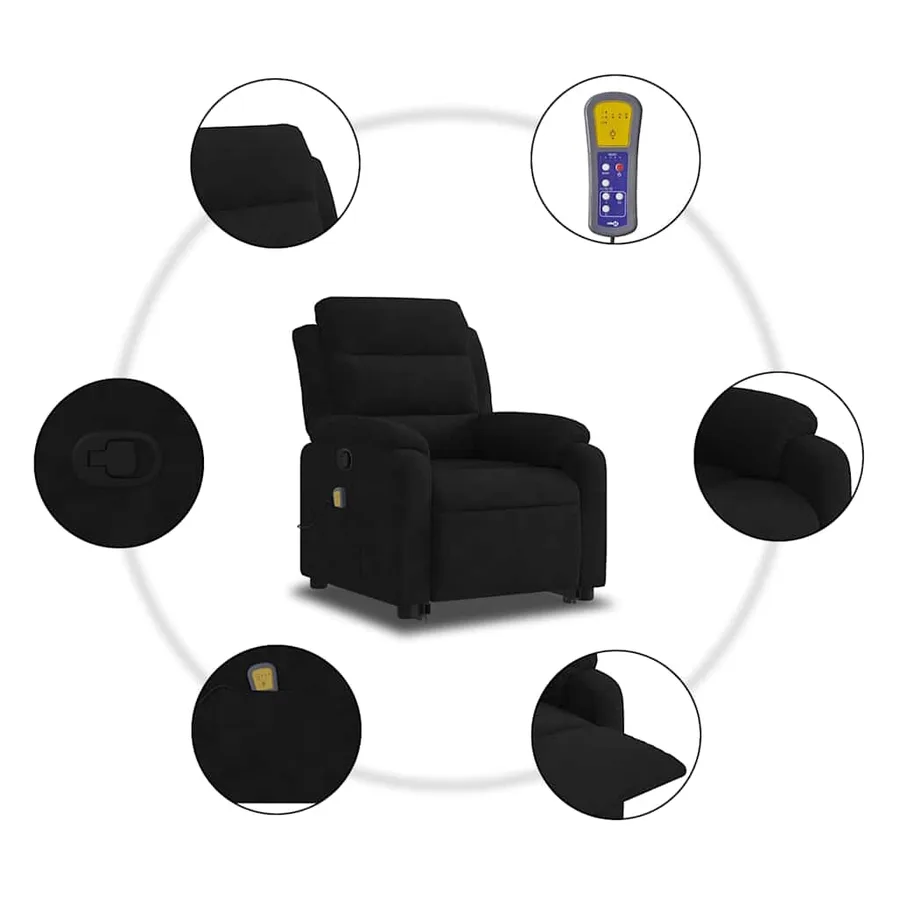 Fauteuil de massage inclinable Noir Velours - 8