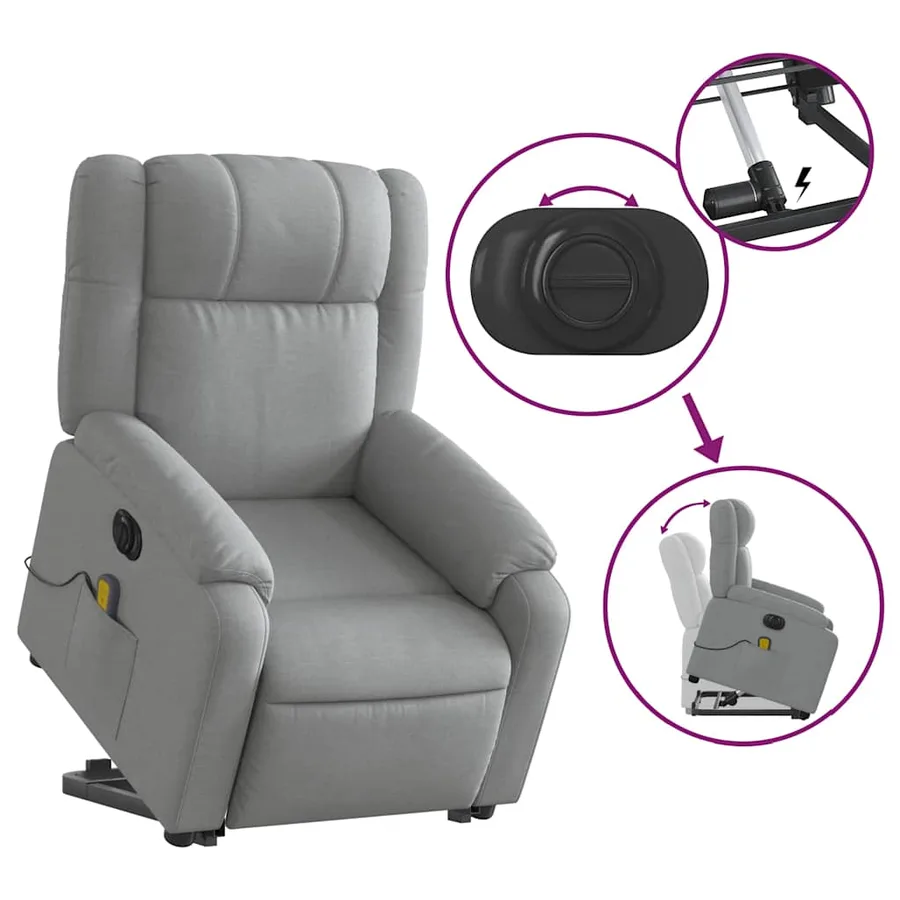 Fauteuil inclinable de massage électrique Gris clair Tissu - 11