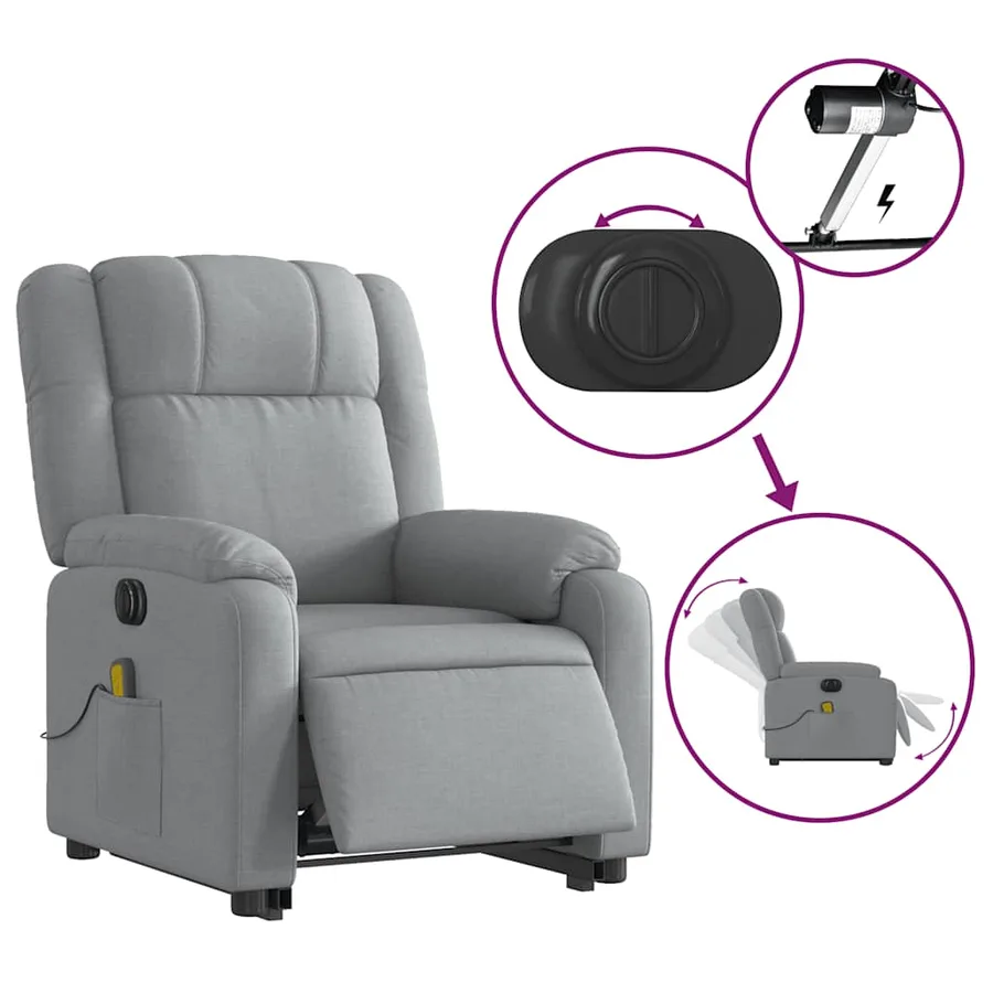 Fauteuil inclinable de massage électrique Gris clair Tissu - 6