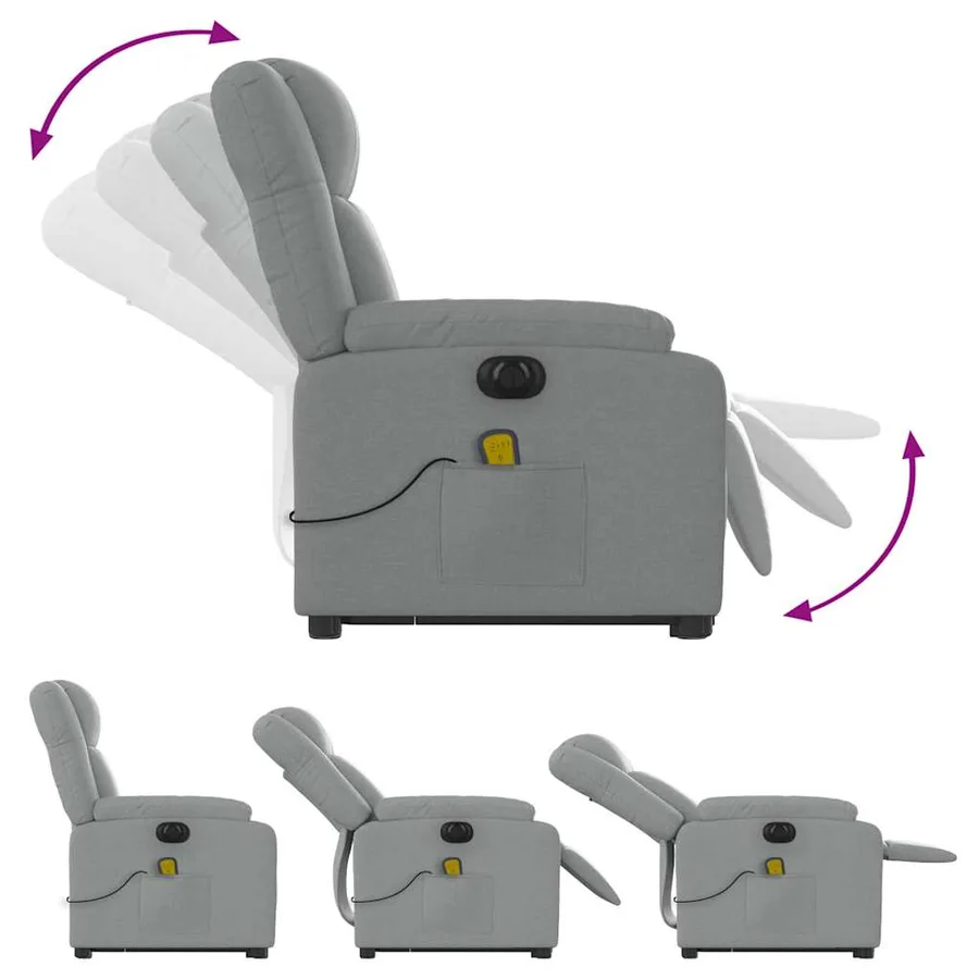 Fauteuil inclinable de massage électrique Gris clair Tissu - 7