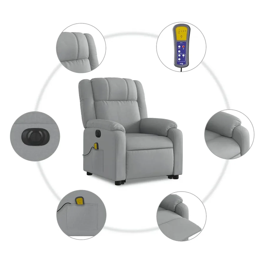 Fauteuil inclinable de massage électrique Gris clair Tissu - 8
