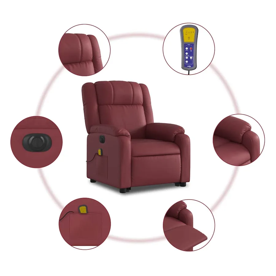 Fauteuil inclinable de massage électrique rouge bordeaux - 8