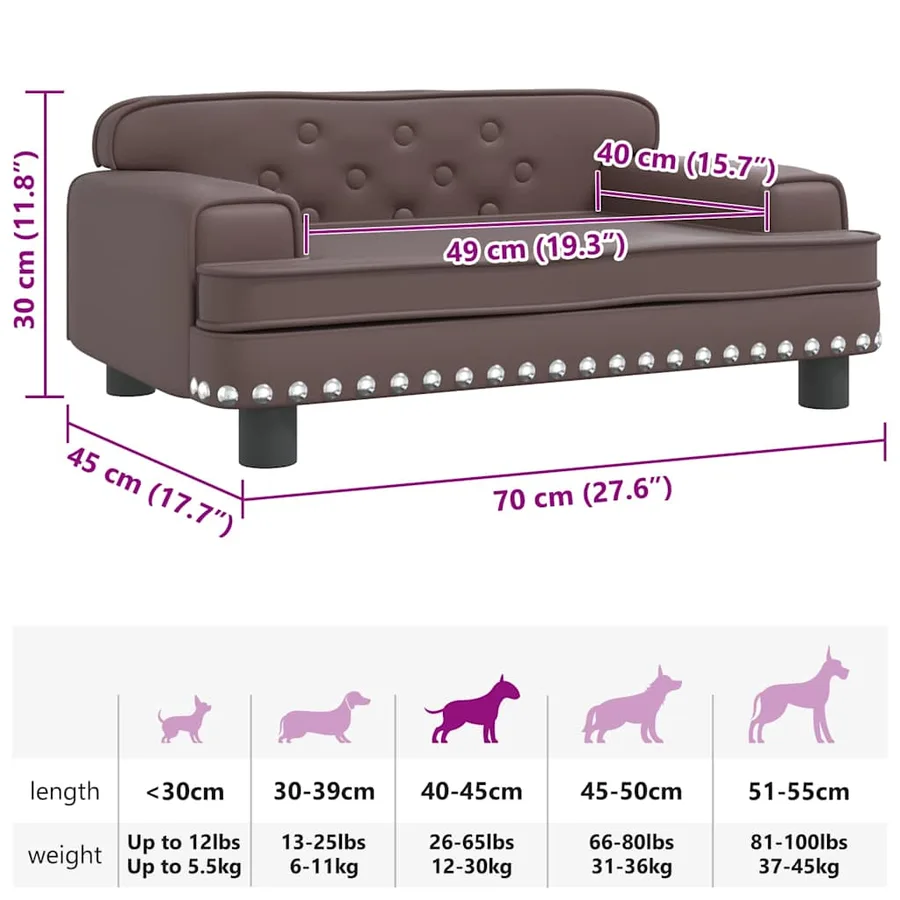 Lit pour chien marron 70x45x30 cm similicuir - 7