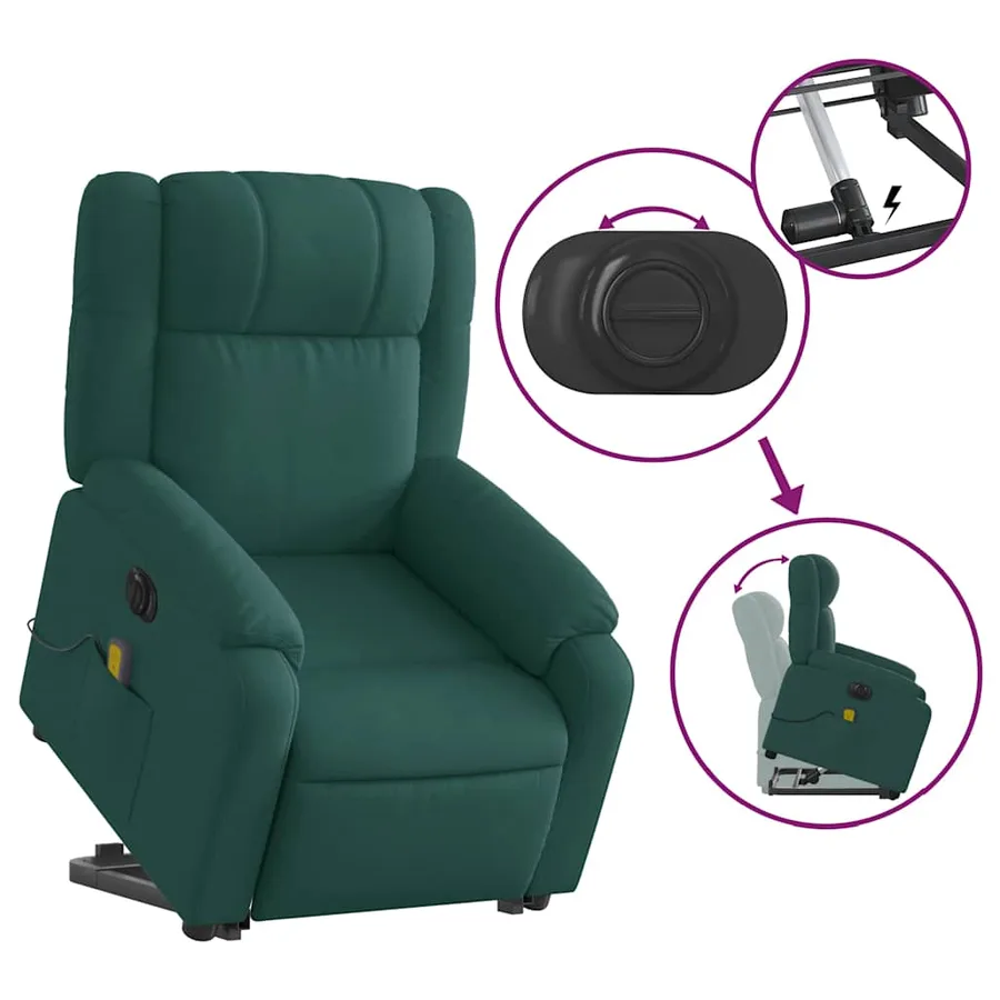 Fauteuil inclinable de massage électrique Vert foncé Tissu - 11