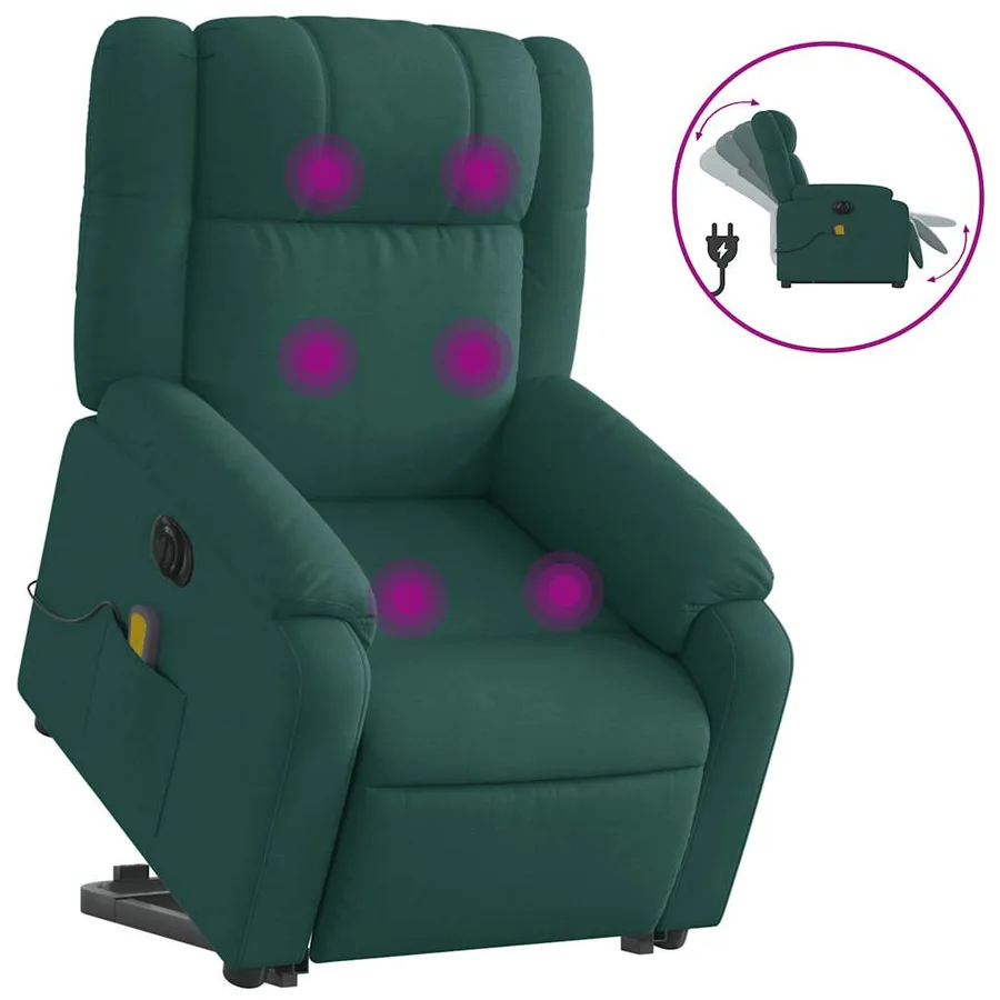 Fauteuil inclinable de massage électrique Vert foncé Tissu - 2