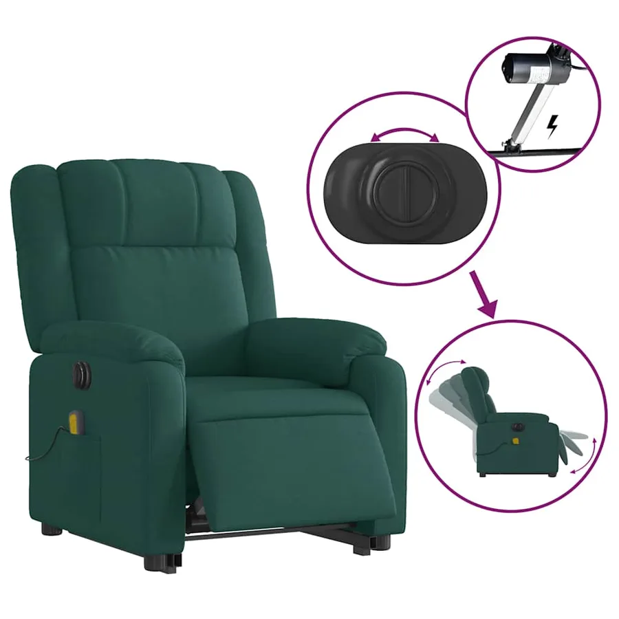 Fauteuil inclinable de massage électrique Vert foncé Tissu - 6