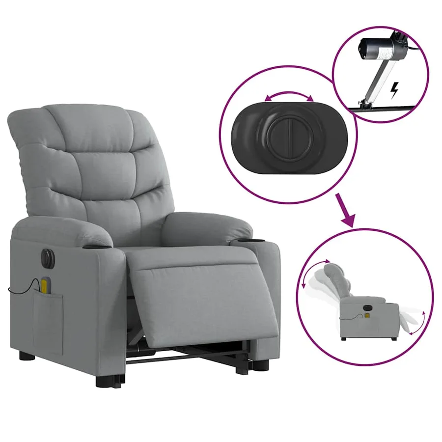 Fauteuil inclinable de massage électrique Gris clair Tissu - 6