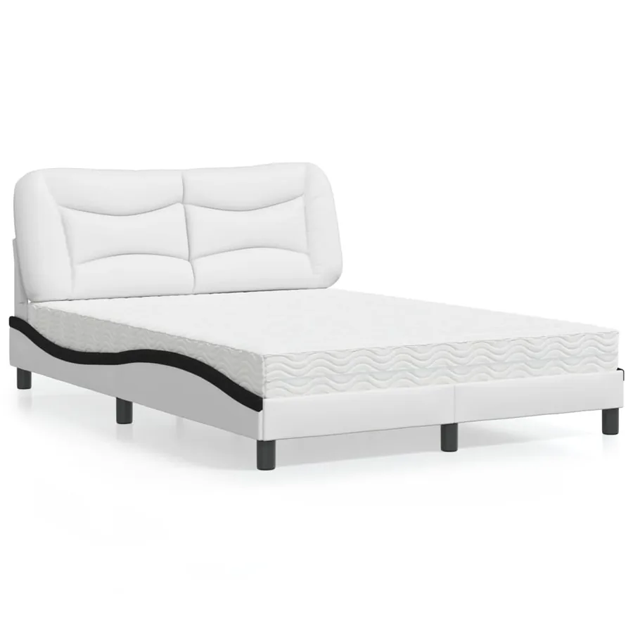 Lit avec matelas Hvar blanc et noir 140x200 cm similicuir