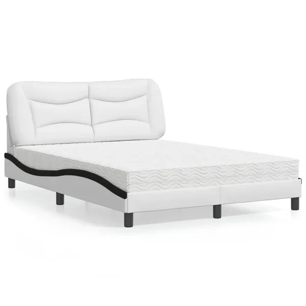 Lit avec matelas Hvar blanc et noir 140x200 cm similicuir