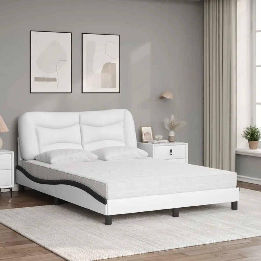 Lit avec matelas Hvar blanc et noir 140x200 cm similicuir - 3