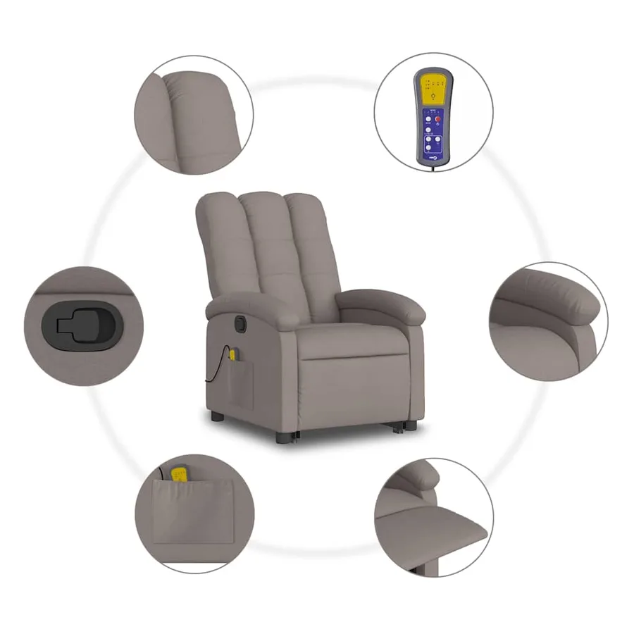 Fauteuil inclinable de massage Taupe Tissu - 8