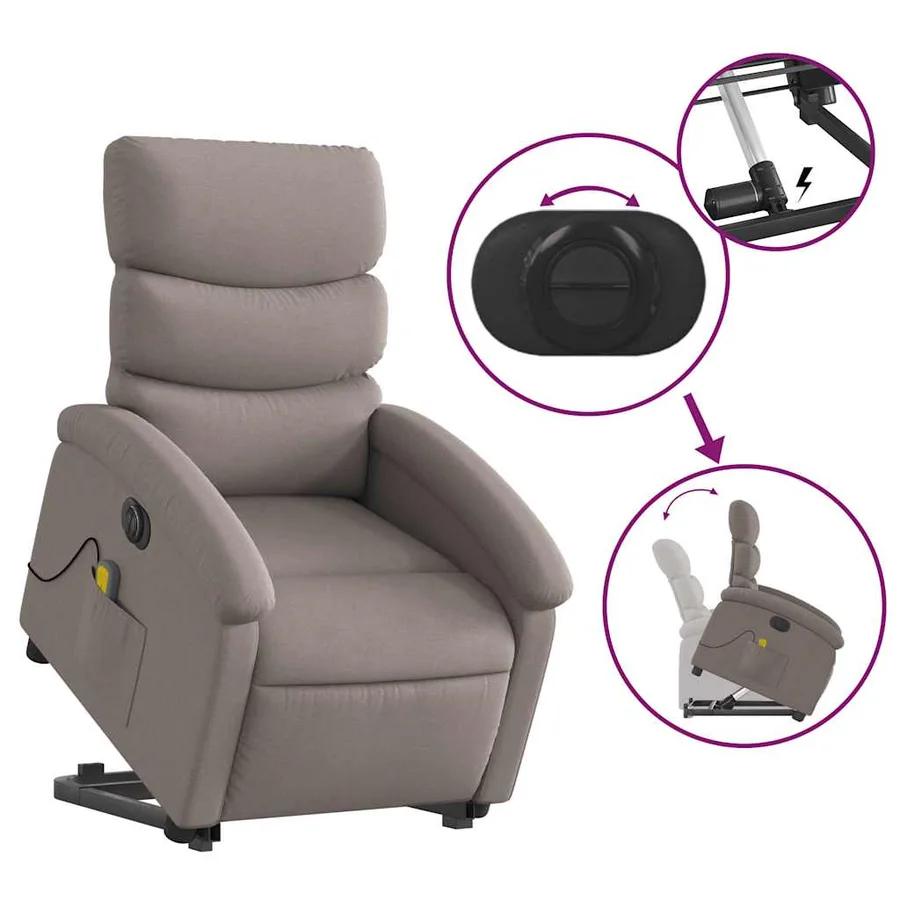 Fauteuil inclinable de massage électrique Taupe Tissu - 11