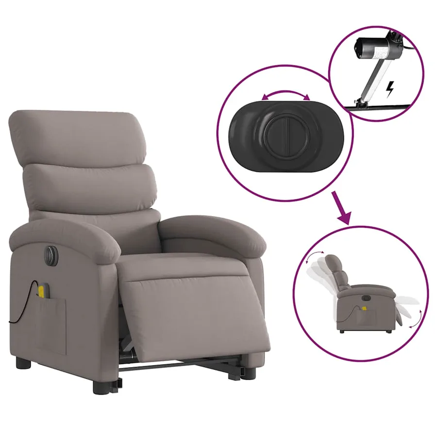 Fauteuil inclinable de massage électrique Taupe Tissu - 6