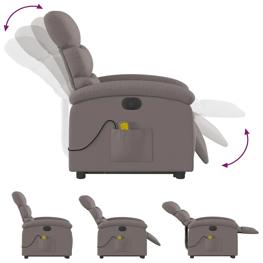 Fauteuil inclinable de massage électrique Taupe Tissu - 7