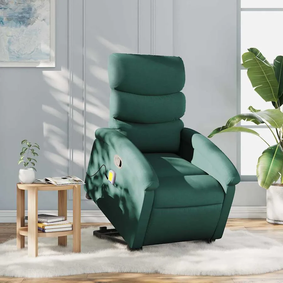 Fauteuil inclinable de massage Vert foncé Tissu - 16