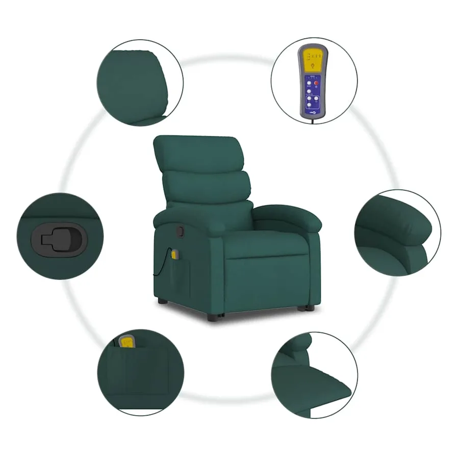 Fauteuil inclinable de massage Vert foncé Tissu - 8
