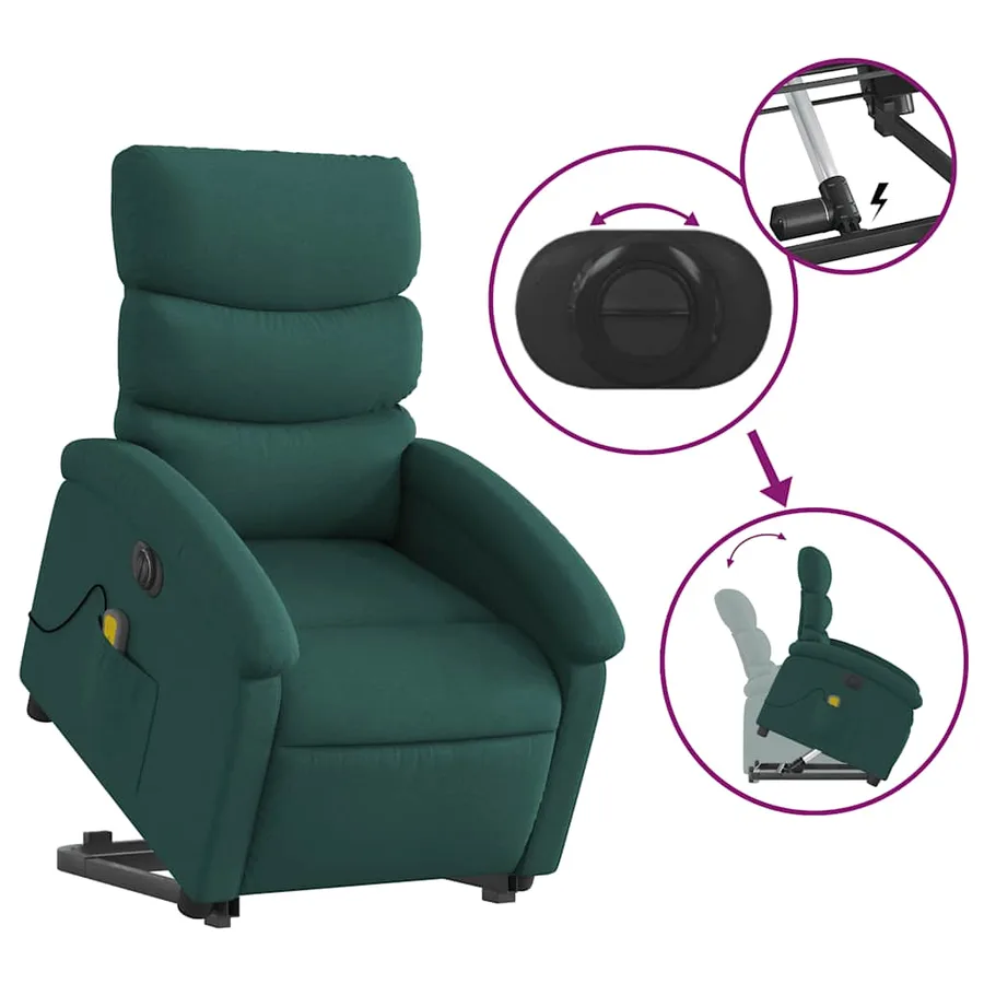 Fauteuil inclinable de massage électrique Vert foncé Tissu - 11