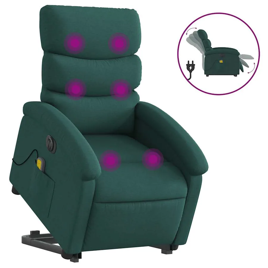 Fauteuil inclinable de massage électrique Vert foncé Tissu - 2