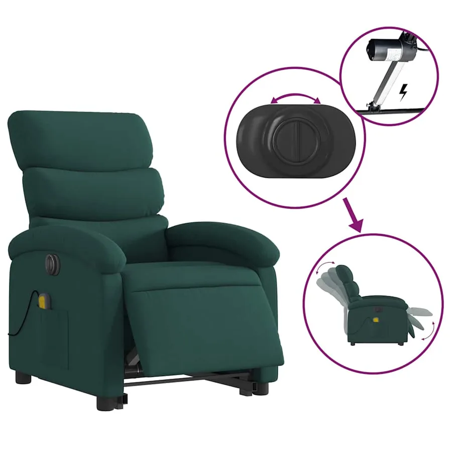 Fauteuil inclinable de massage électrique Vert foncé Tissu - 6
