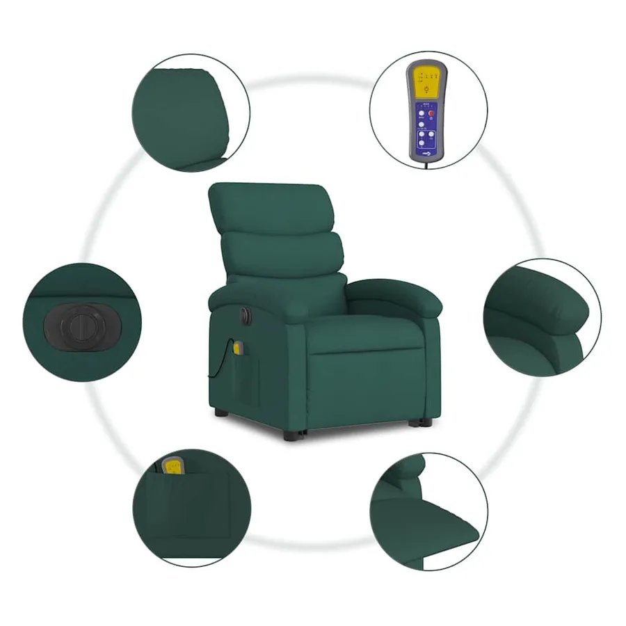 Fauteuil inclinable de massage électrique Vert foncé Tissu - 8