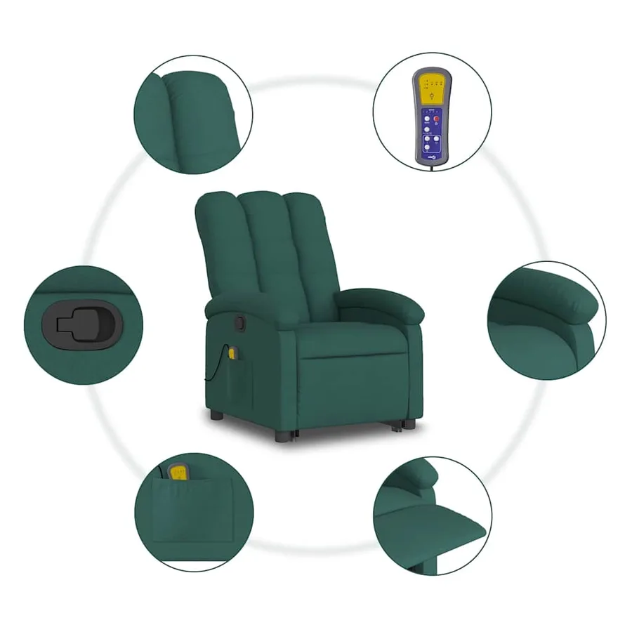 Fauteuil inclinable de massage Vert foncé Tissu - 8