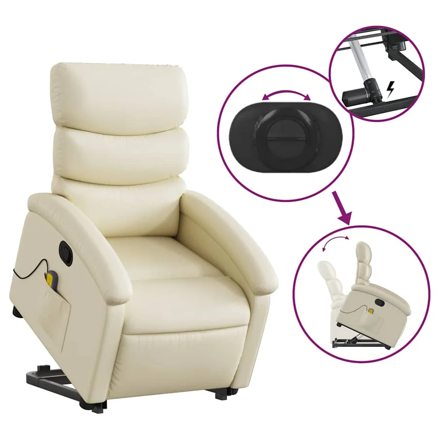 Fauteuil inclinable de massage Crème Similicuir - 6