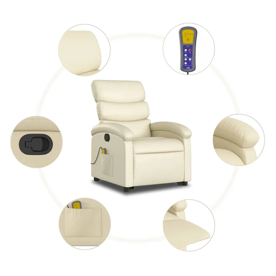 Fauteuil inclinable de massage Crème Similicuir - 8