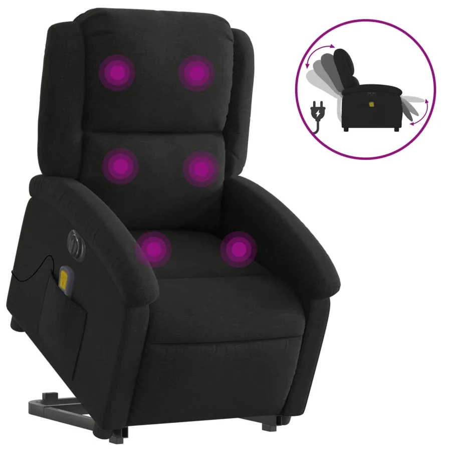 Fauteuil inclinable de massage électrique Noir Tissu - 2