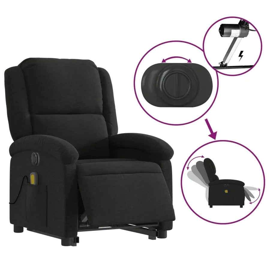 Fauteuil inclinable de massage électrique Noir Tissu - 6