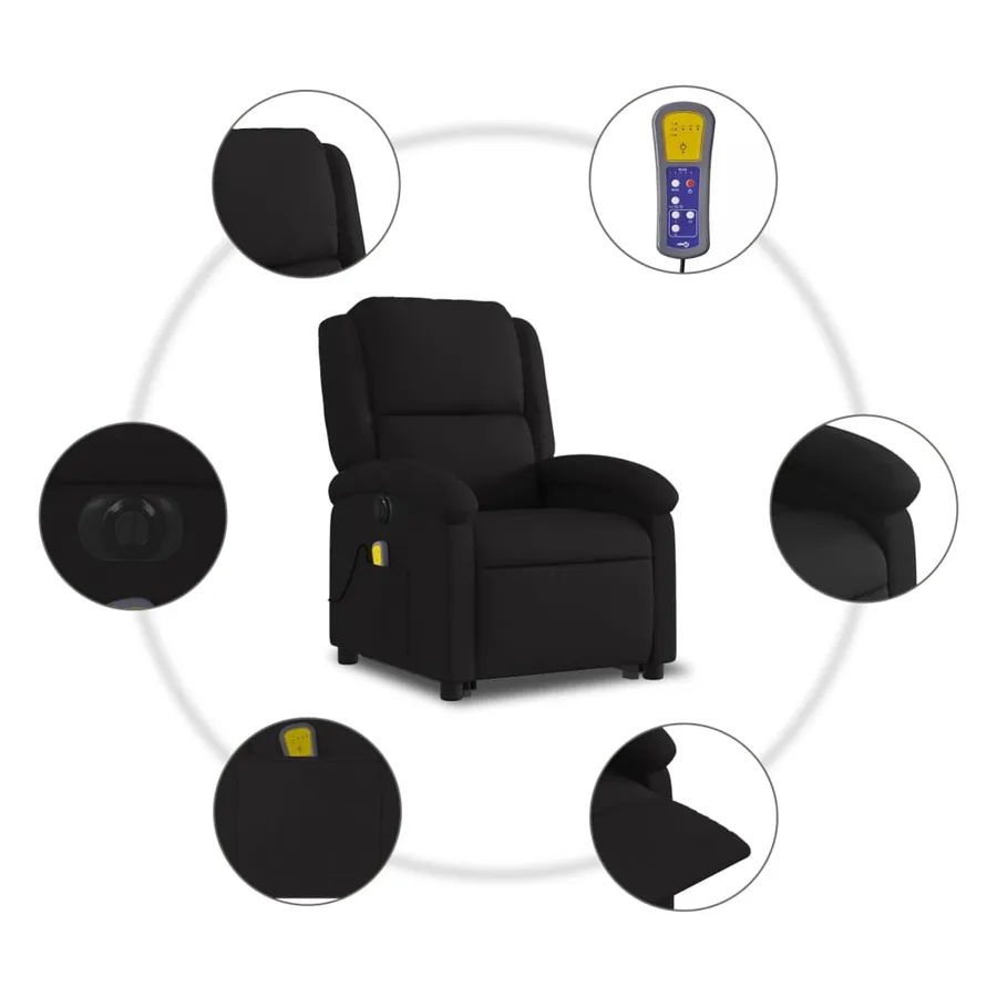 Fauteuil inclinable de massage électrique Noir Tissu - 8