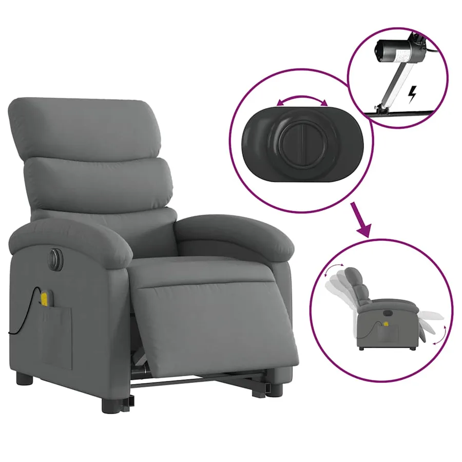 Fauteuil inclinable de massage électrique Gris foncé Tissu - 6