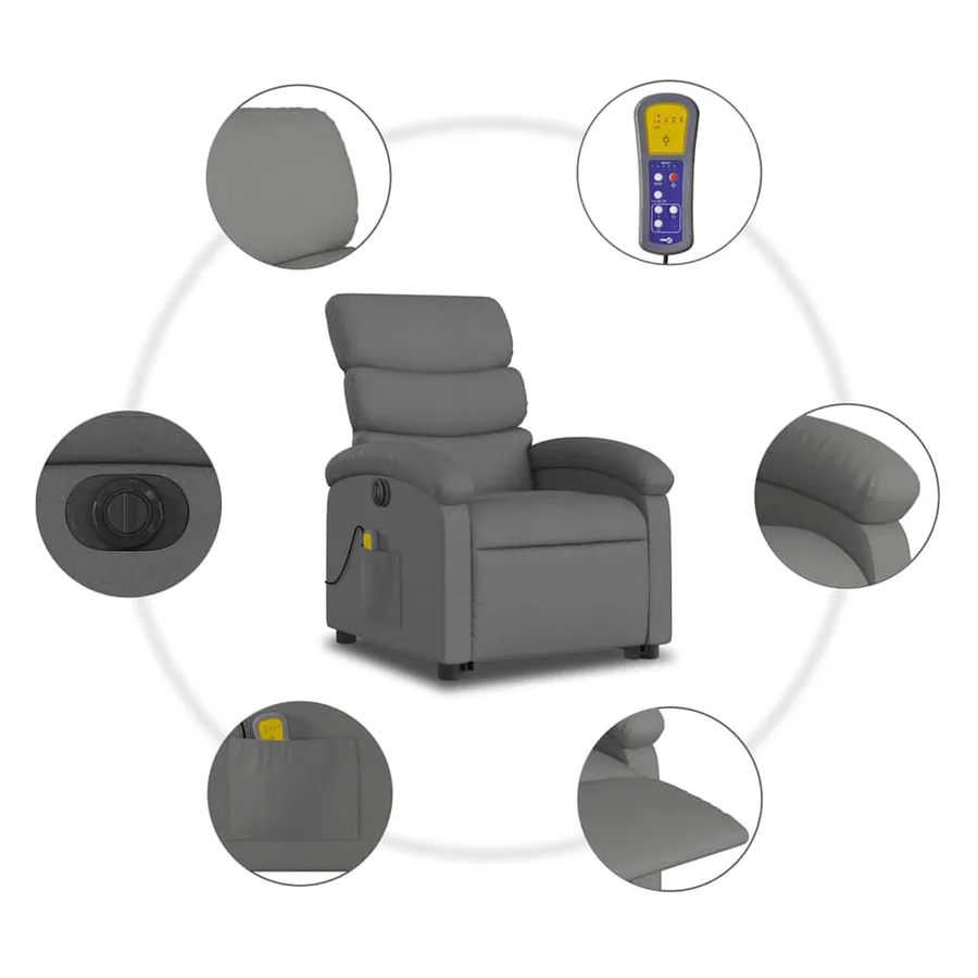 Fauteuil inclinable de massage électrique Gris foncé Tissu - 8
