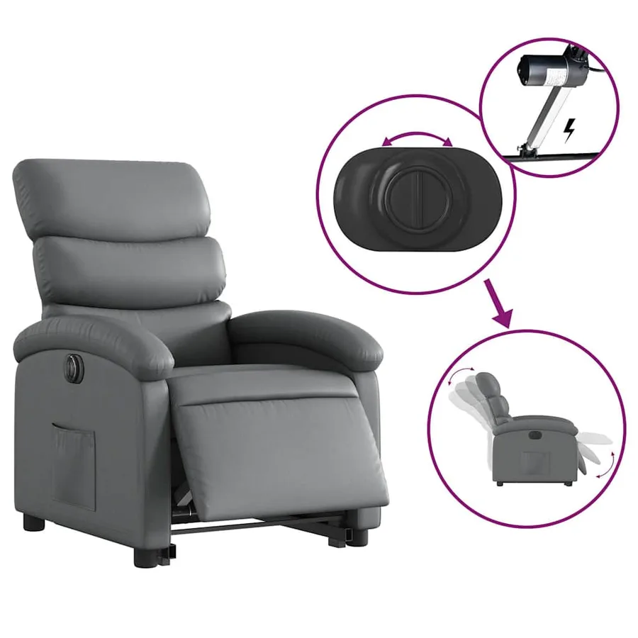 Fauteuil inclinable électrique gris similicuir - 6