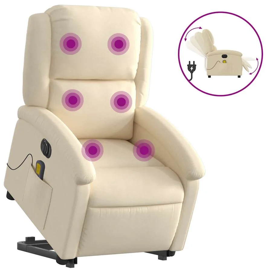 Fauteuil inclinable de massage électrique Crème Tissu - 2
