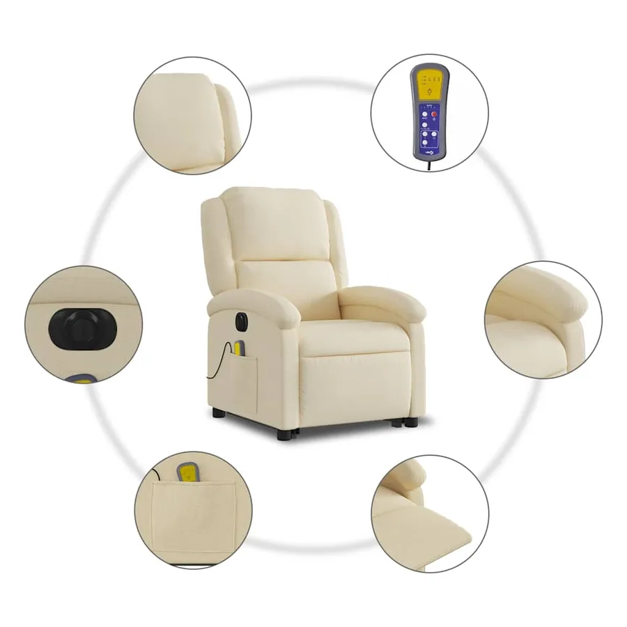 Fauteuil inclinable de massage électrique Crème Tissu - 8