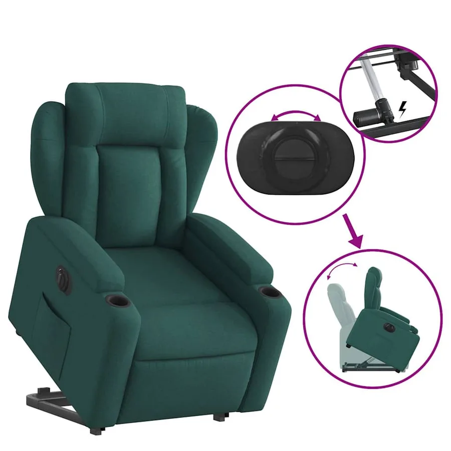 Fauteuil inclinable électrique vert foncé tissu - 11