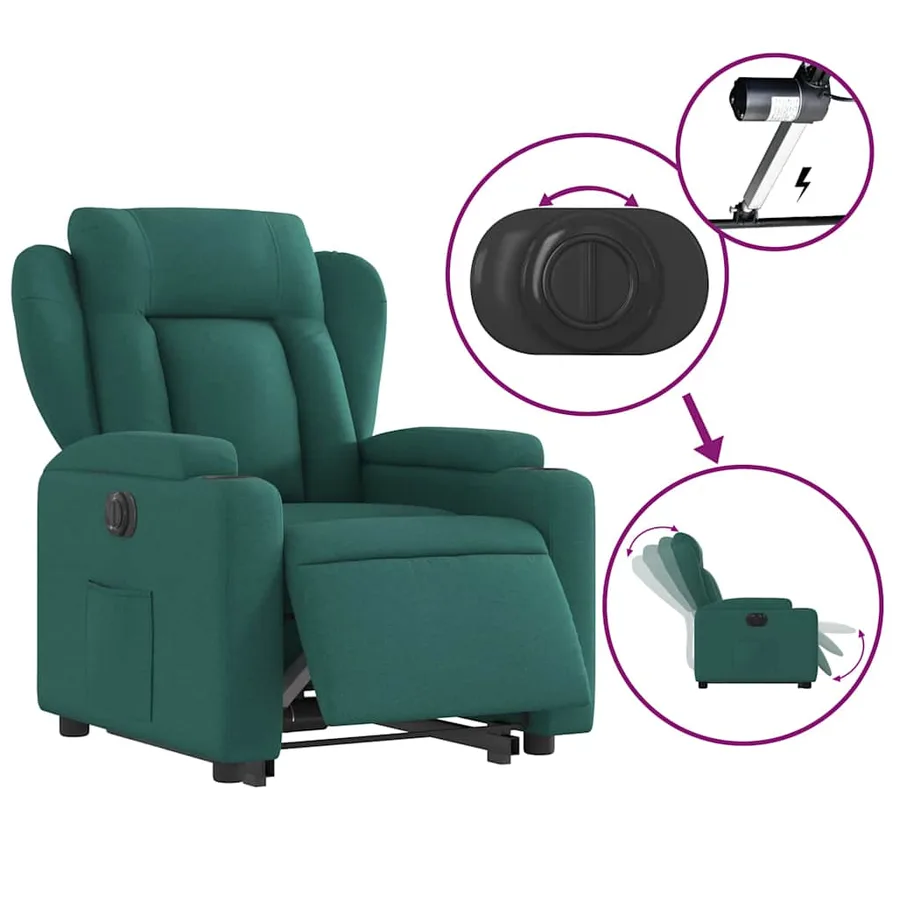 Fauteuil inclinable électrique vert foncé tissu - 6