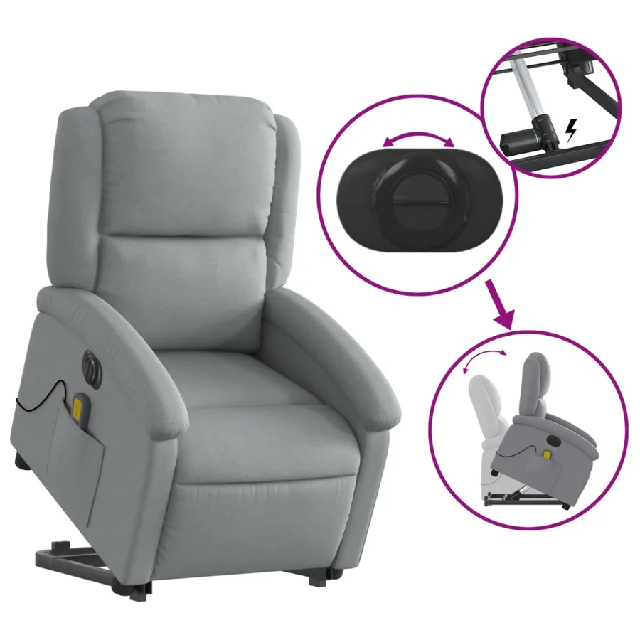 Fauteuil inclinable de massage électrique Gris clair Tissu - 11