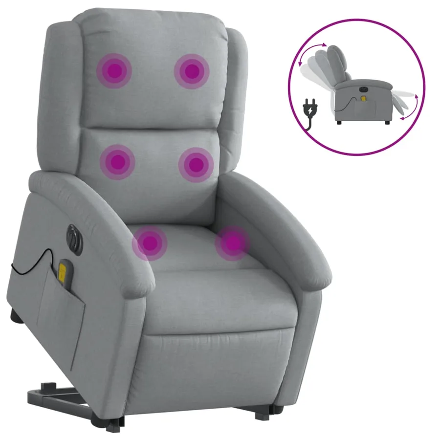 Fauteuil inclinable de massage électrique Gris clair Tissu - 2