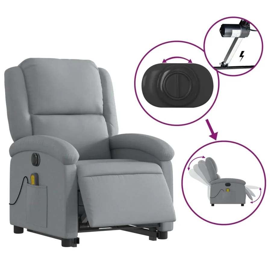 Fauteuil inclinable de massage électrique Gris clair Tissu - 6