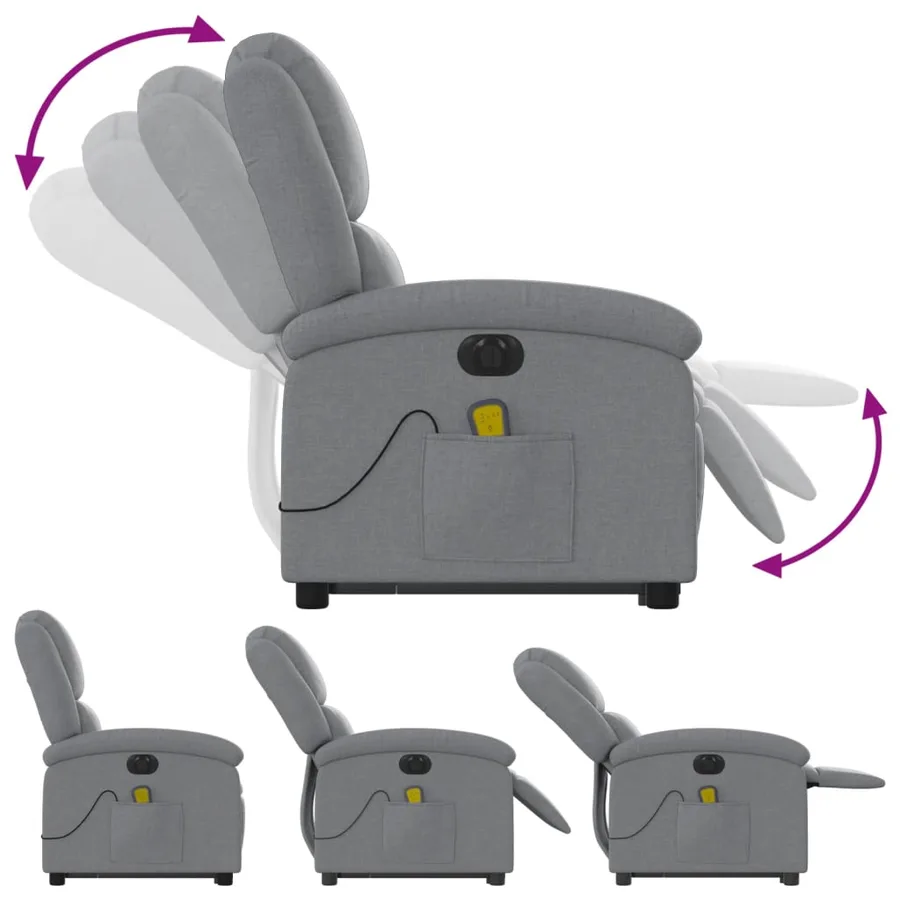Fauteuil inclinable de massage électrique Gris clair Tissu - 7