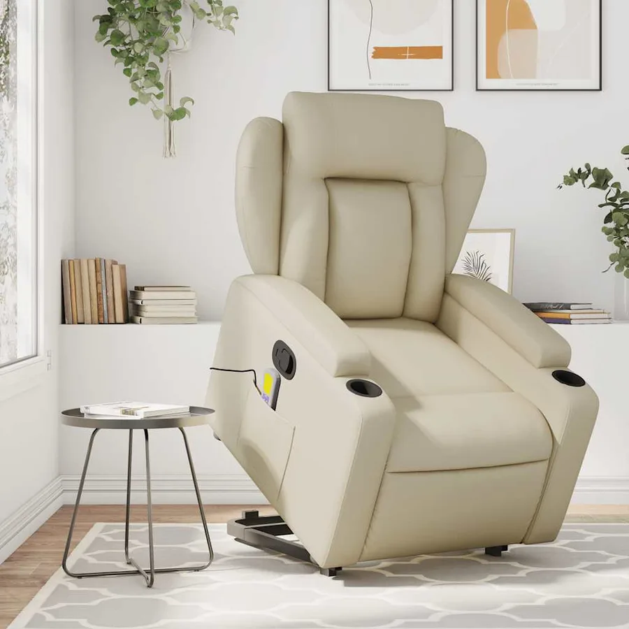 Fauteuil inclinable de massage Crème Similicuir - 15