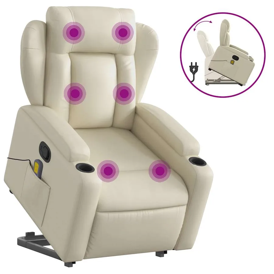 Fauteuil inclinable de massage Crème Similicuir - 2