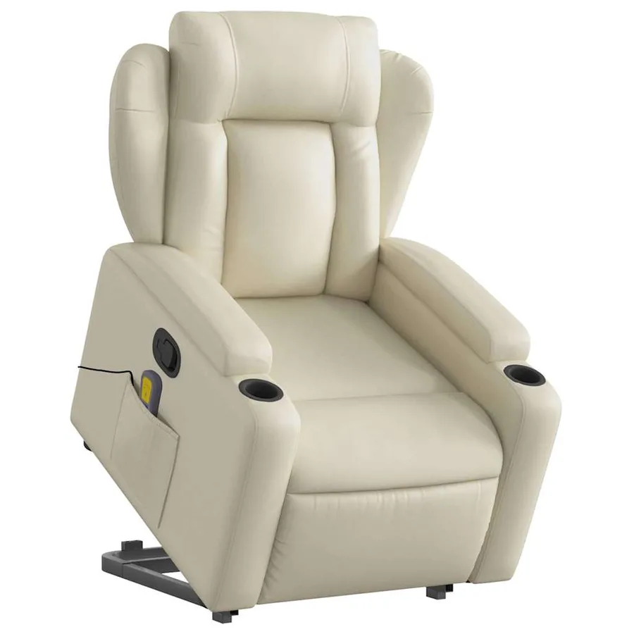 Fauteuil inclinable de massage Crème Similicuir - 3
