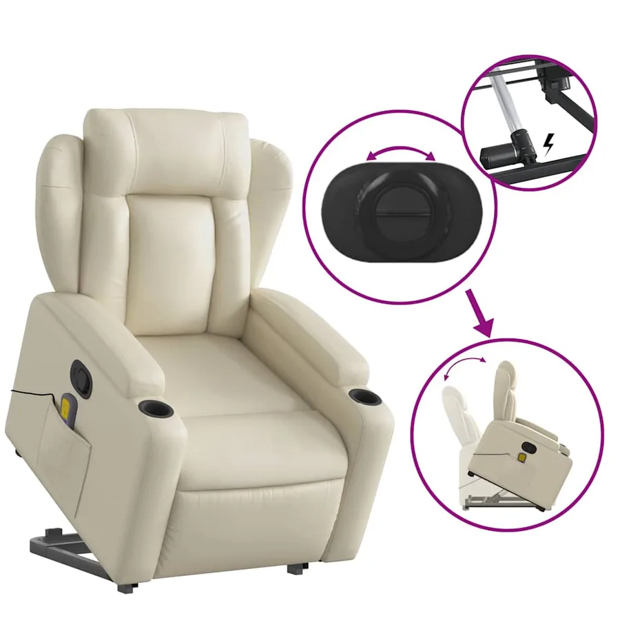 Fauteuil inclinable de massage Crème Similicuir - 6