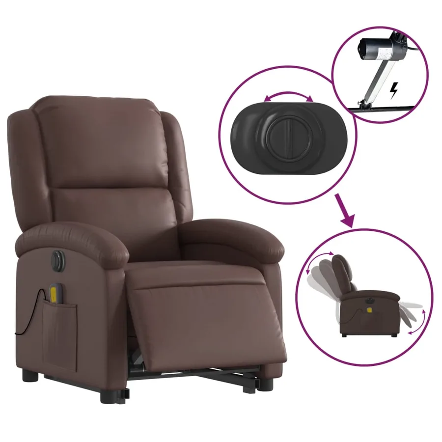 Fauteuil inclinable de massage électrique marron similicuir - 6