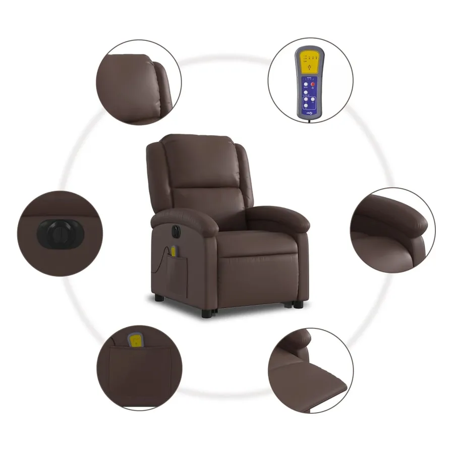 Fauteuil inclinable de massage électrique marron similicuir - 8