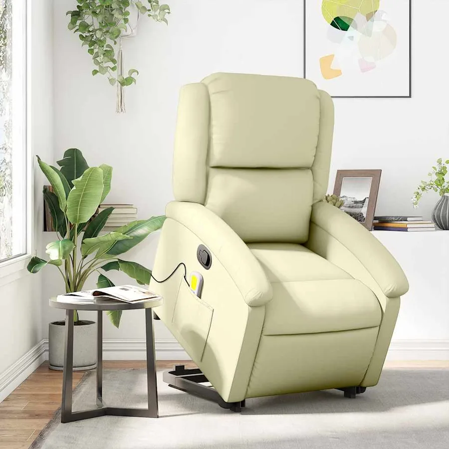 Fauteuil inclinable de massage crème cuir véritable - 16